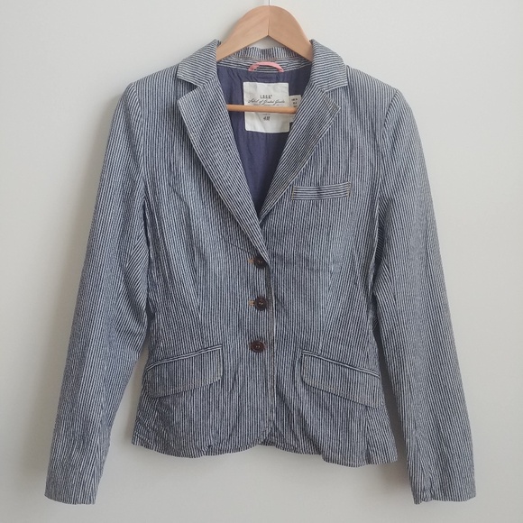 White blue striped cotton blazer jacket size 6 - Picture 1 of 15